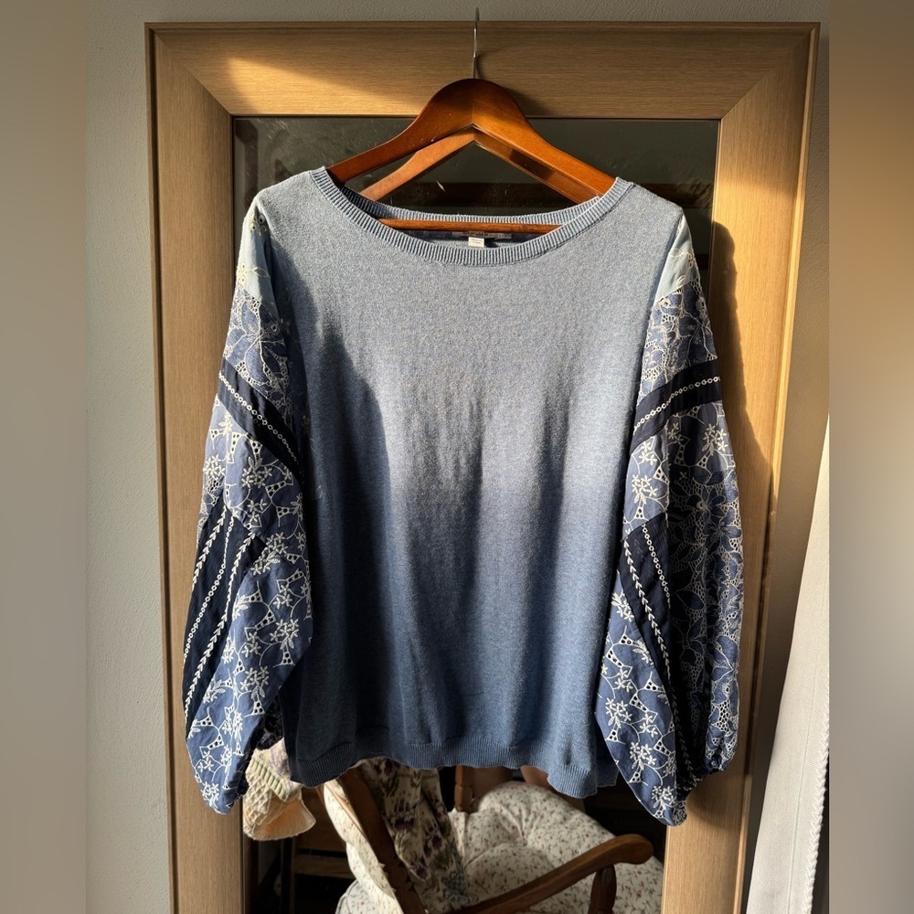 Chicos 100% Cotton Bohemian Ballon Sleeve Blouse Size Large - Picture 1 of 5